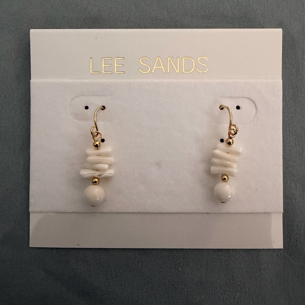 Lee Sands White Bead Drop Earrings